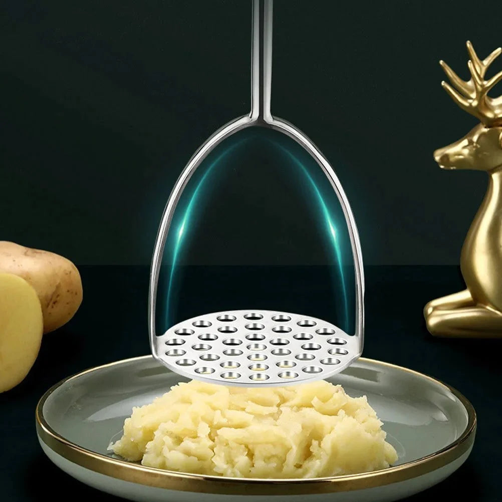 Presse-purée en acier inoxydable avec poignée en bois, ustensile de cuisine ergonomique, presse-purée et presse-légumes | Sansoti