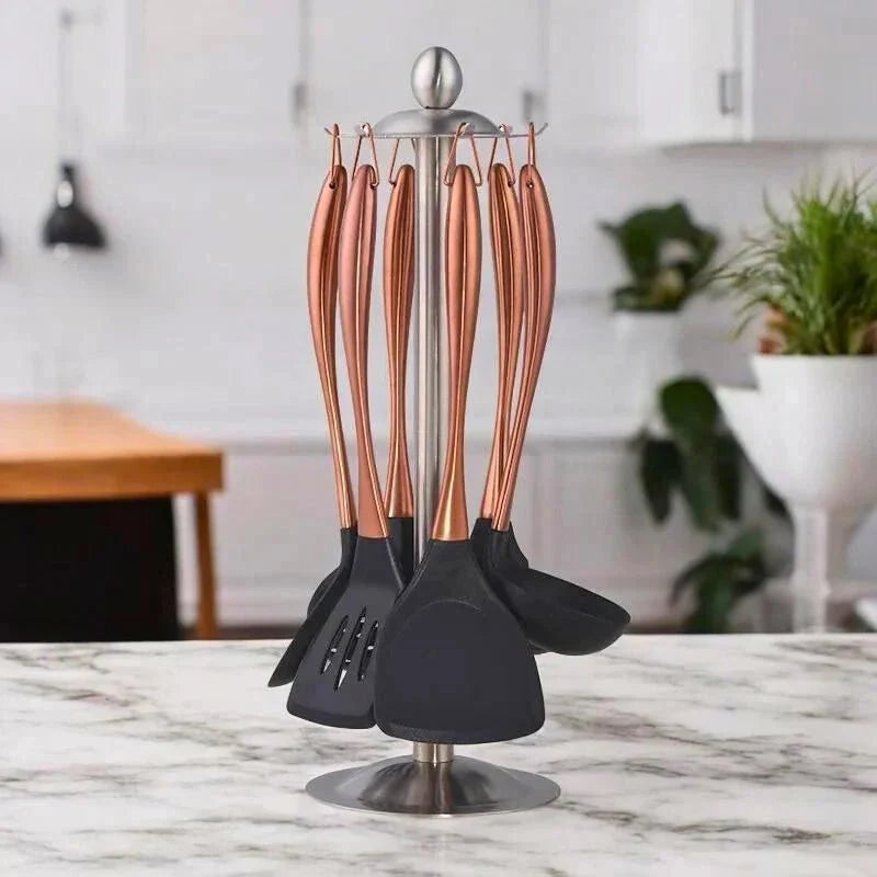 6-teiliges Küchenutensilien-Set aus Edelstahl, antihaftbeschichtet, Silber, Gold, Roségold, ergonomische Griffe, Kochlöffel, Pfannenwender, Küchenutensilien | Sansoti