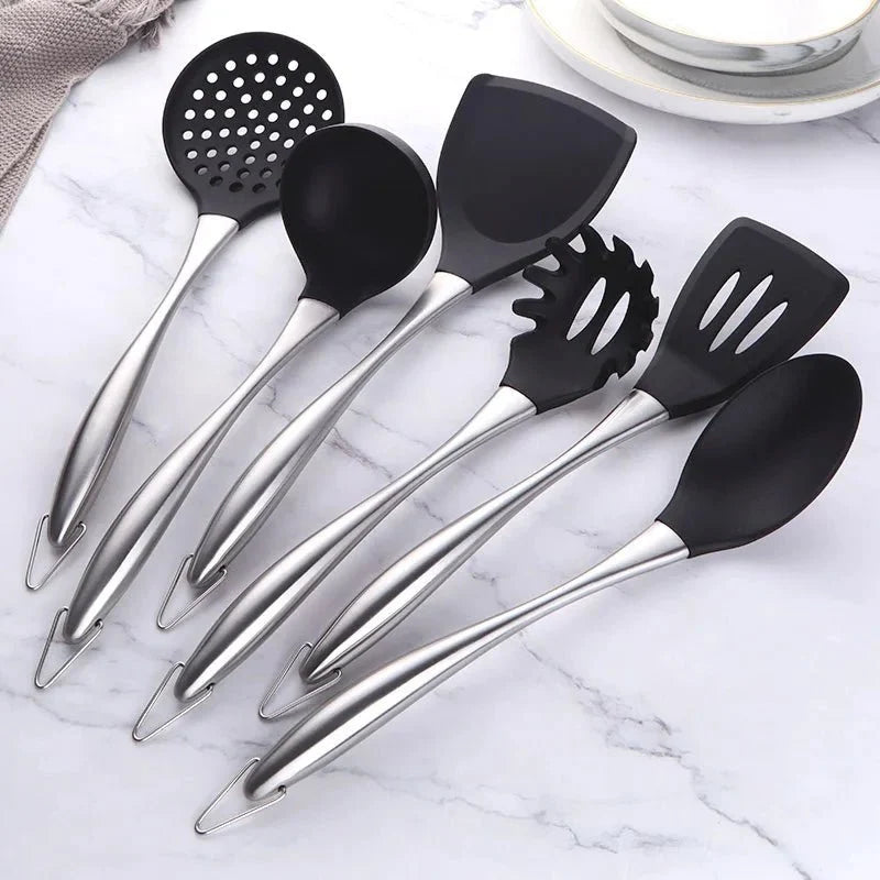 6-teiliges Küchenutensilien-Set aus Edelstahl, antihaftbeschichtet, Silber, Gold, Roségold, ergonomische Griffe, Kochlöffel, Pfannenwender, Küchenutensilien | Sansoti