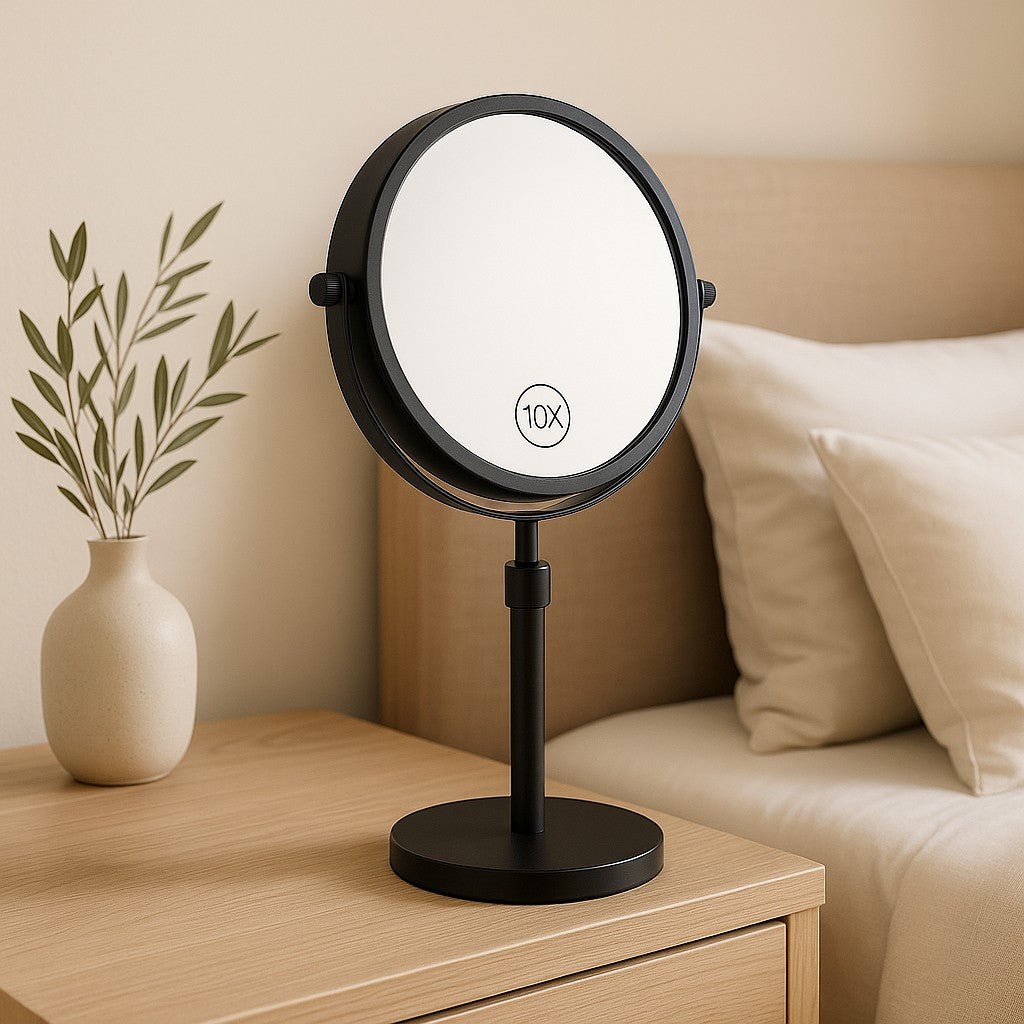 Stand-Schminkspiegel mit LED, verstellbar, 10-fache Vergrößerung, 3 Lichtmodi, aufladbar, 42–50 cm Höhe, Badezimmer | Sansoti
