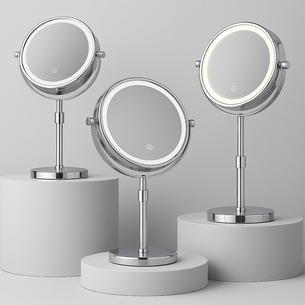 Stand-Schminkspiegel mit LED, verstellbar, 10-fache Vergrößerung, 3 Lichtmodi, aufladbar, 42–50 cm Höhe, Badezimmer | Sansoti
