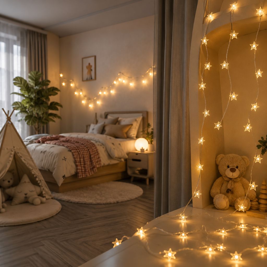 Guirlande lumineuse LED féerique à piles, blanc chaud, pour chambre d’enfant et de bébé, éclairage d’ambiance, décoration, étoiles et veilleuse | Sansoti