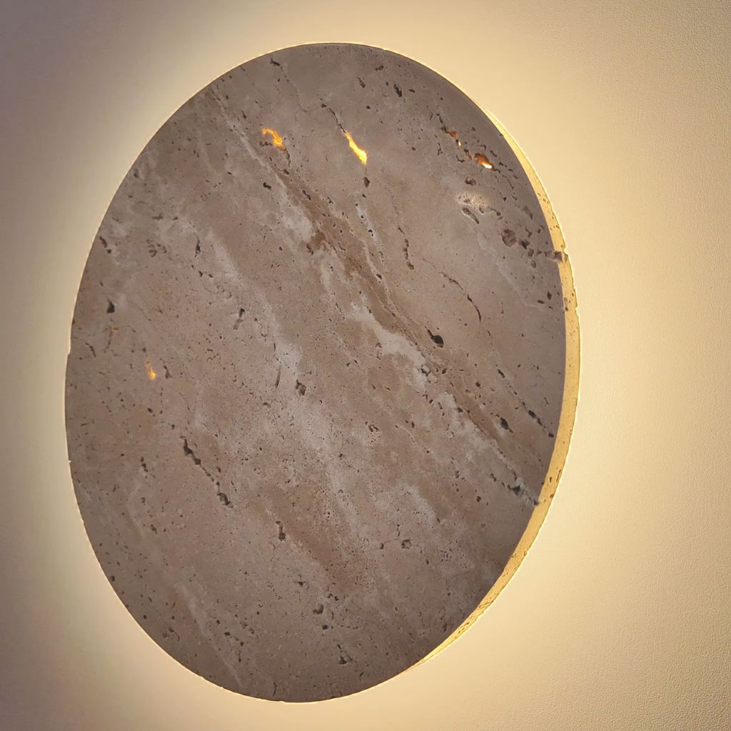 Okrągła lampa ścienna z kamienia naturalnego trawertynu LED 20–30 cm Ciepłe, neutralne lub chłodne światło Nastrojowe nowoczesne oświetlenie ścienne | Sansoti