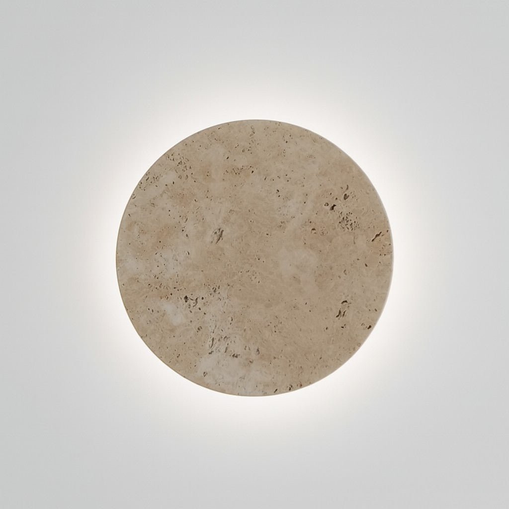 Okrągła lampa ścienna z kamienia naturalnego trawertynu LED 20–30 cm Ciepłe, neutralne lub chłodne światło Nastrojowe nowoczesne oświetlenie ścienne | Sansoti