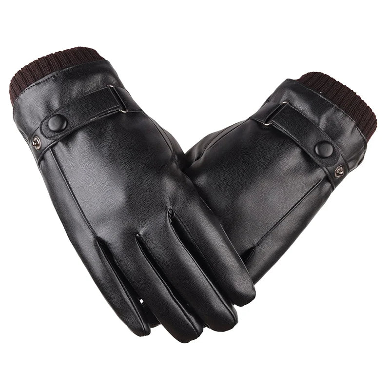 Touchscreen Leren Handschoenen Heren Winter Synthetisch Leer Windproof Warm Autorijden Fietshandschoenen | Sansoti