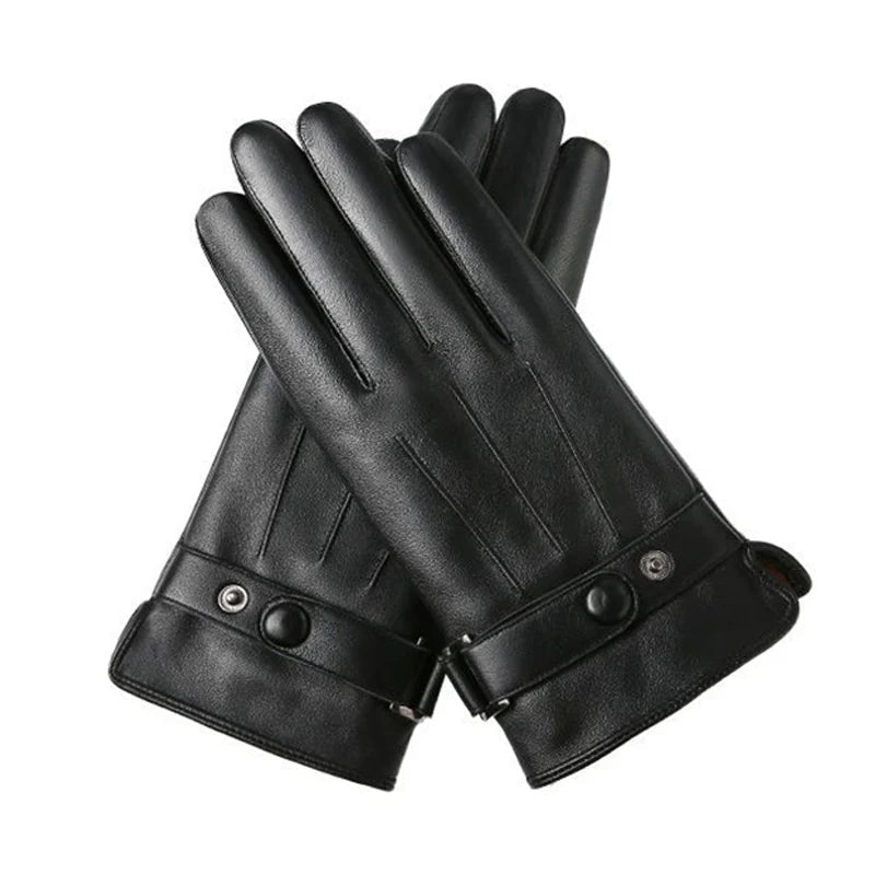 Touchscreen Leren Handschoenen Heren Winter Synthetisch Leer Windproof Warm Autorijden Fietshandschoenen | Sansoti