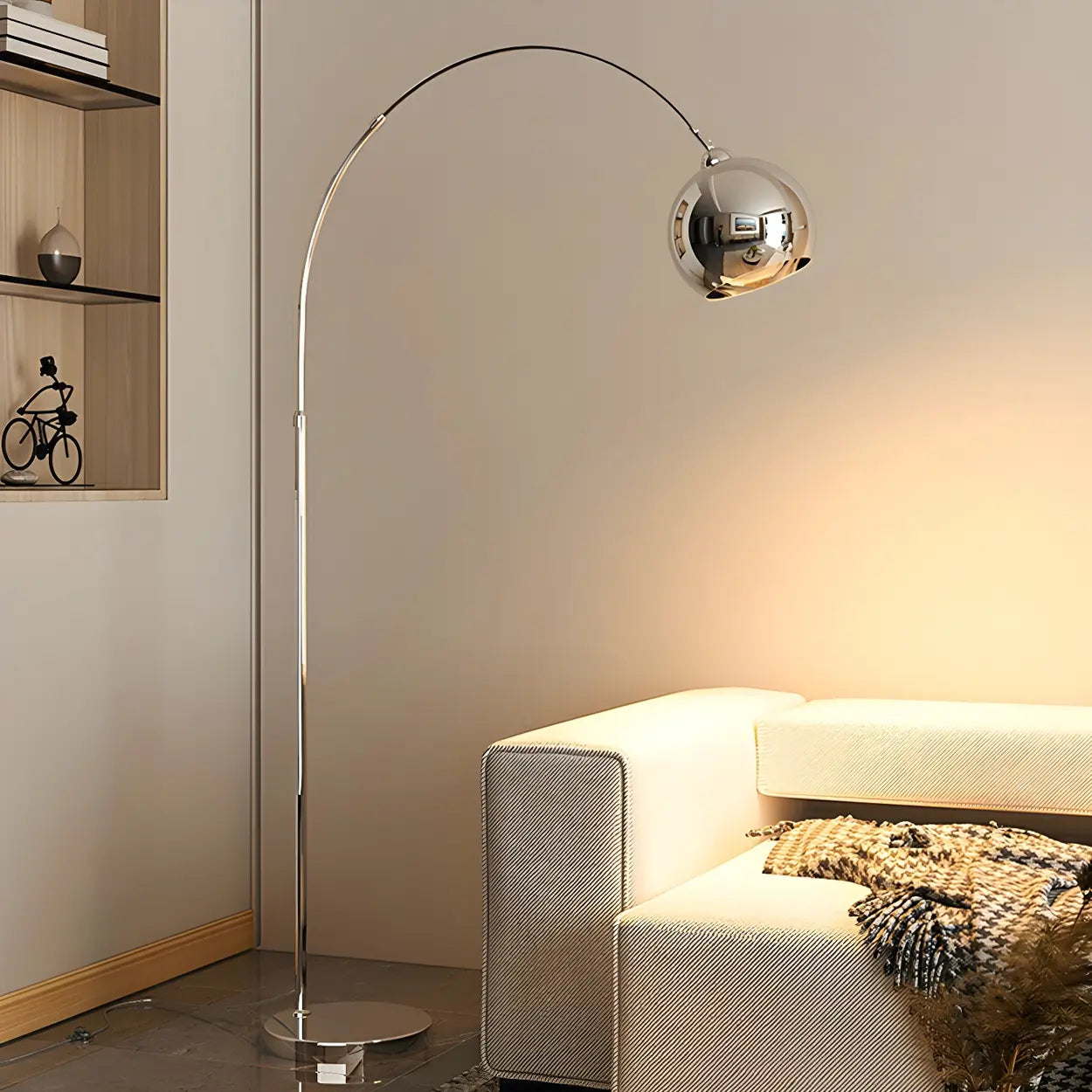 Lampadaire arc chrome noir argent réglable 180cm E27 Salon Moderne | Restfield