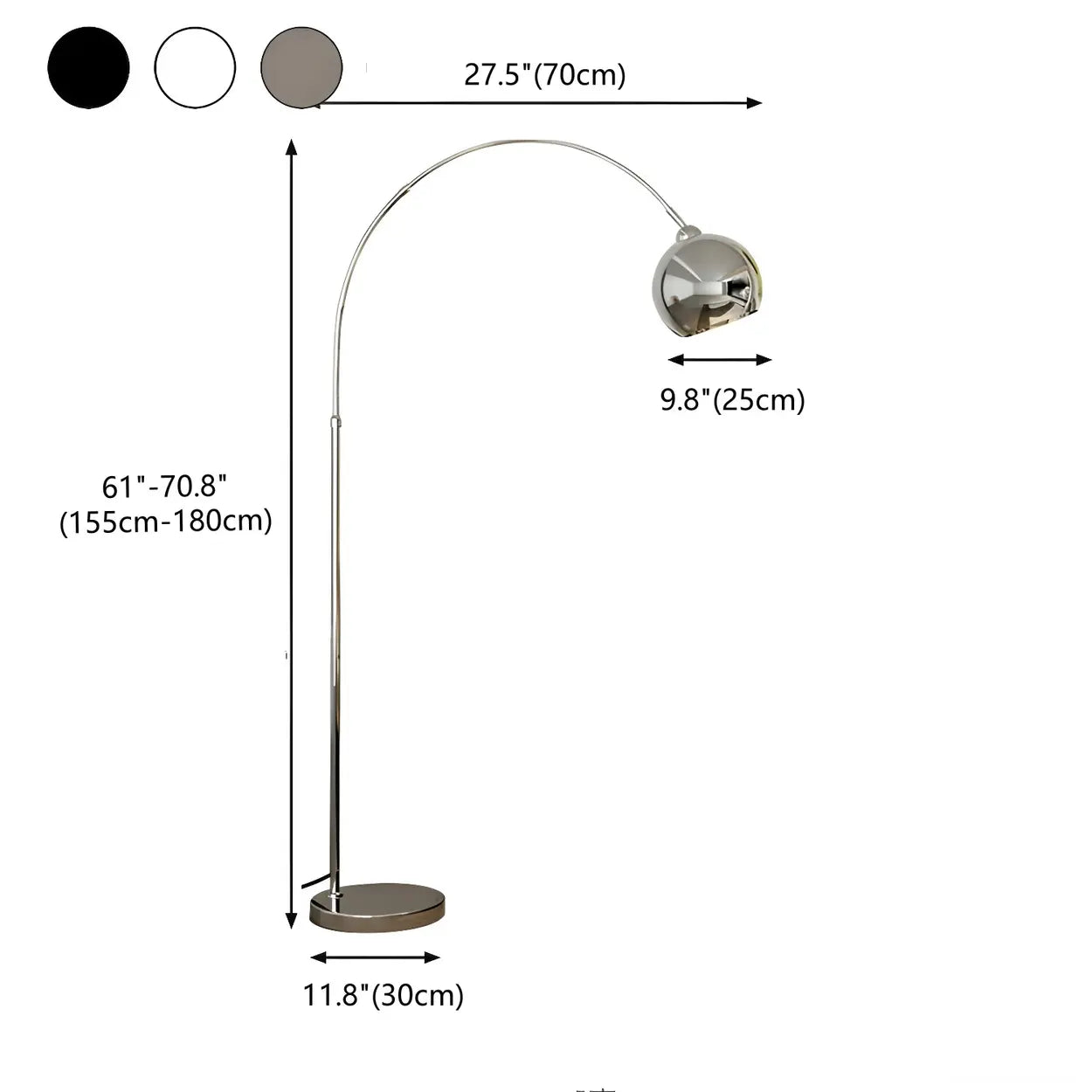 Lampadaire arc chrome noir argent réglable 180cm E27 Salon Moderne | Restfield