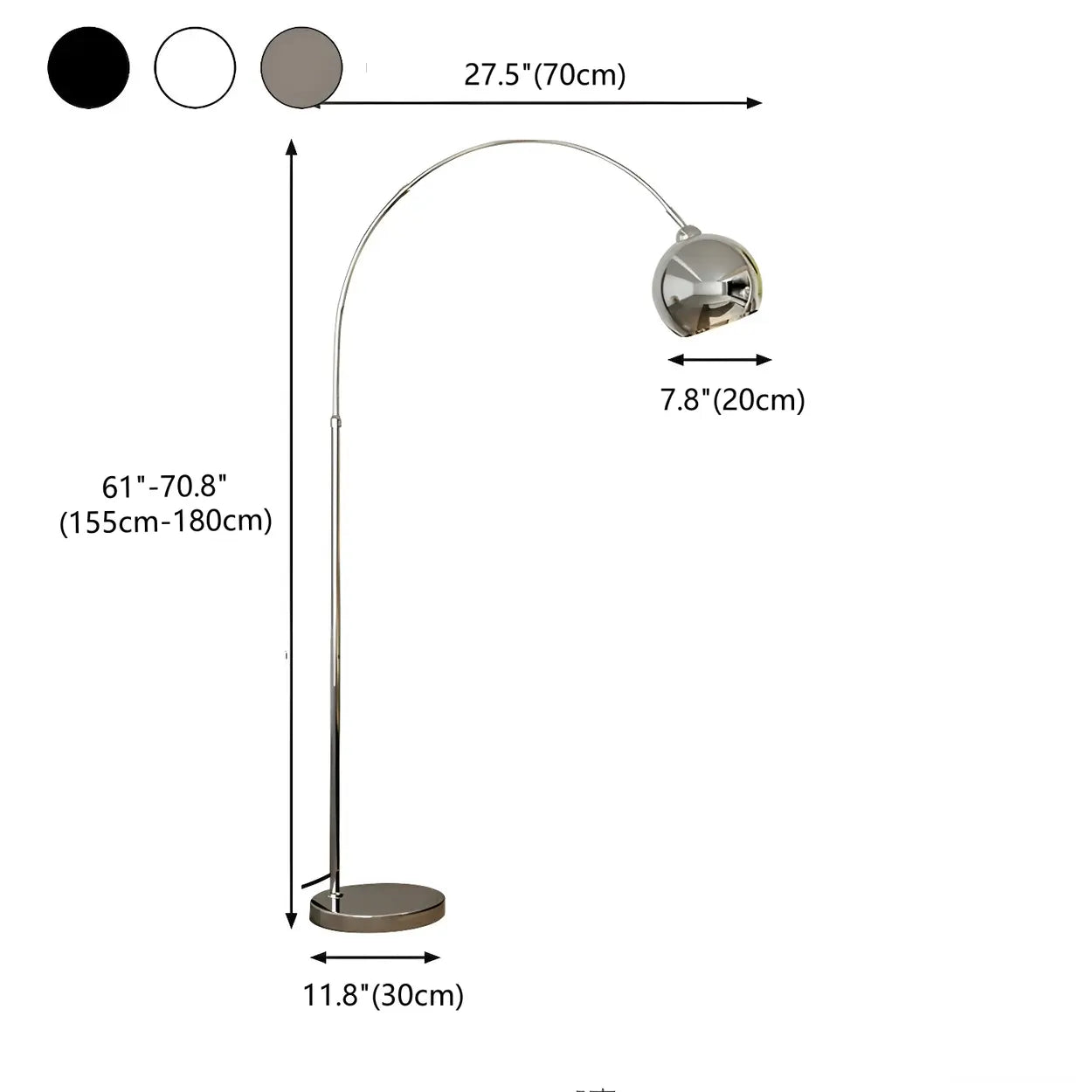 Lampadaire arc chrome noir argent réglable 180cm E27 Salon Moderne | Restfield
