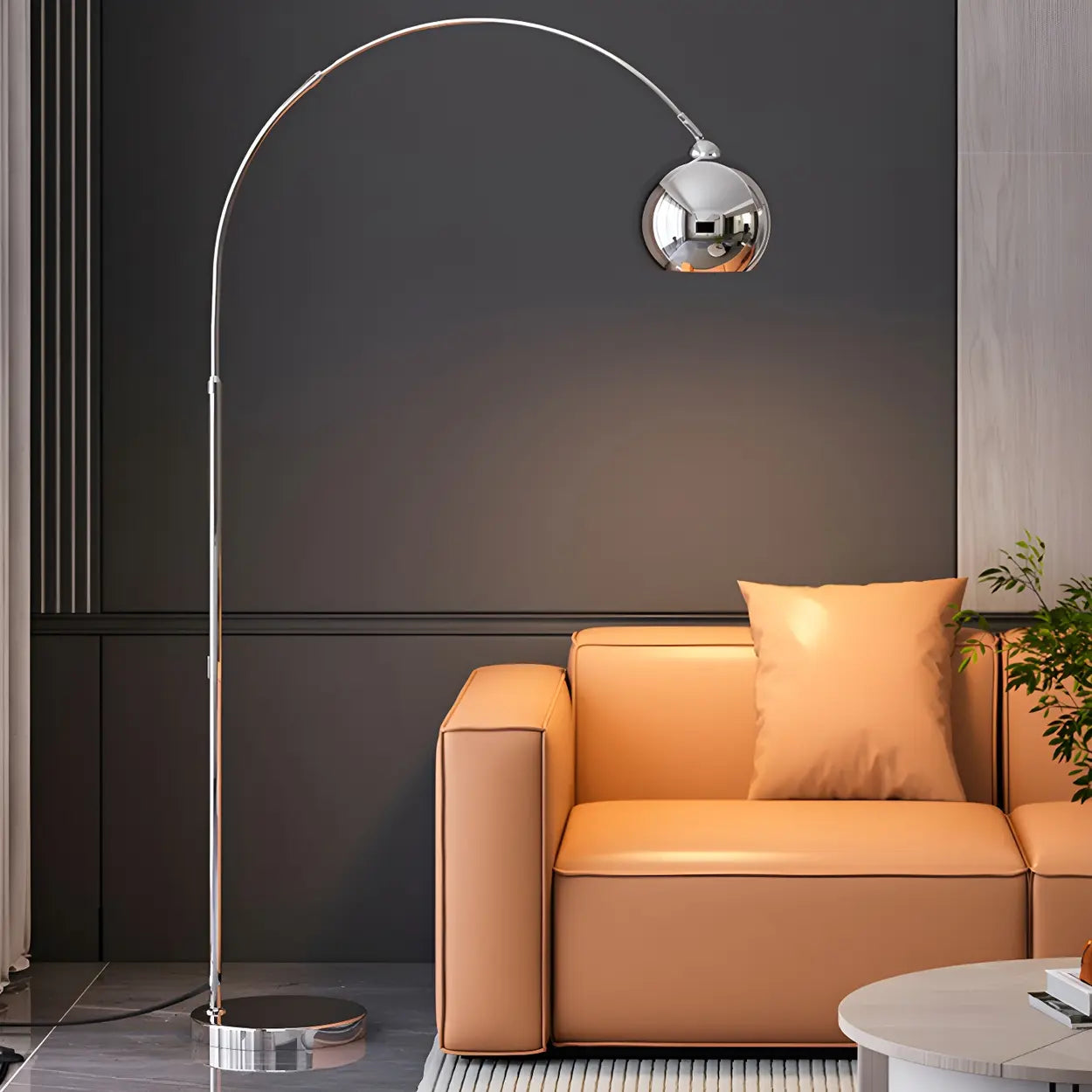 Lampadaire arc chrome noir argent réglable 180cm E27 Salon Moderne | Restfield