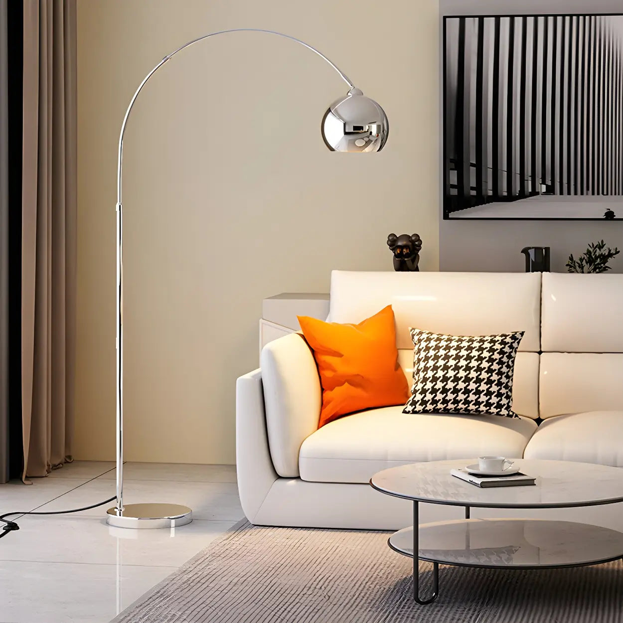 Lampadaire arc chrome noir argent réglable 180cm E27 Salon Moderne | Restfield