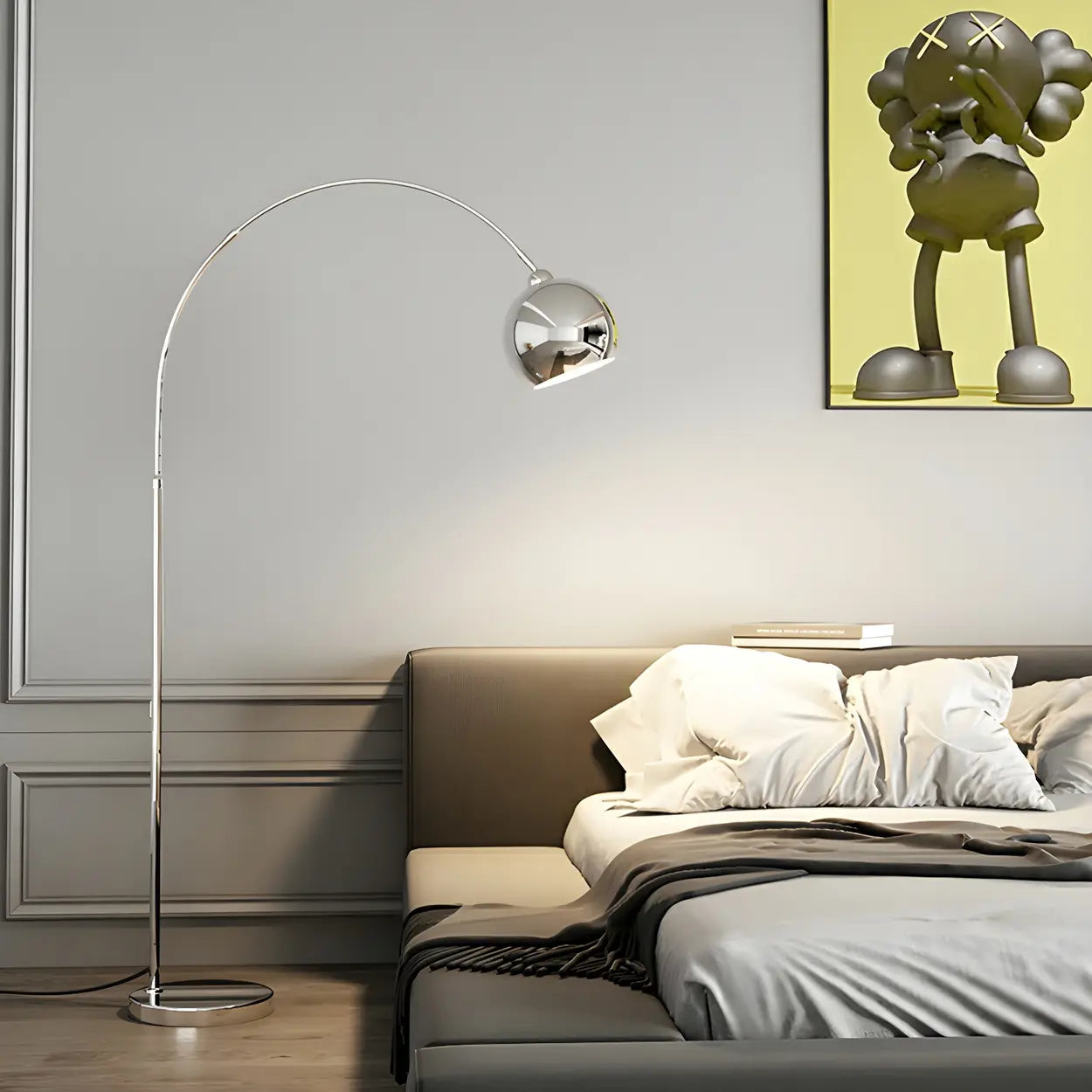 Lampadaire arc chrome noir argent réglable 180cm E27 Salon Moderne | Restfield