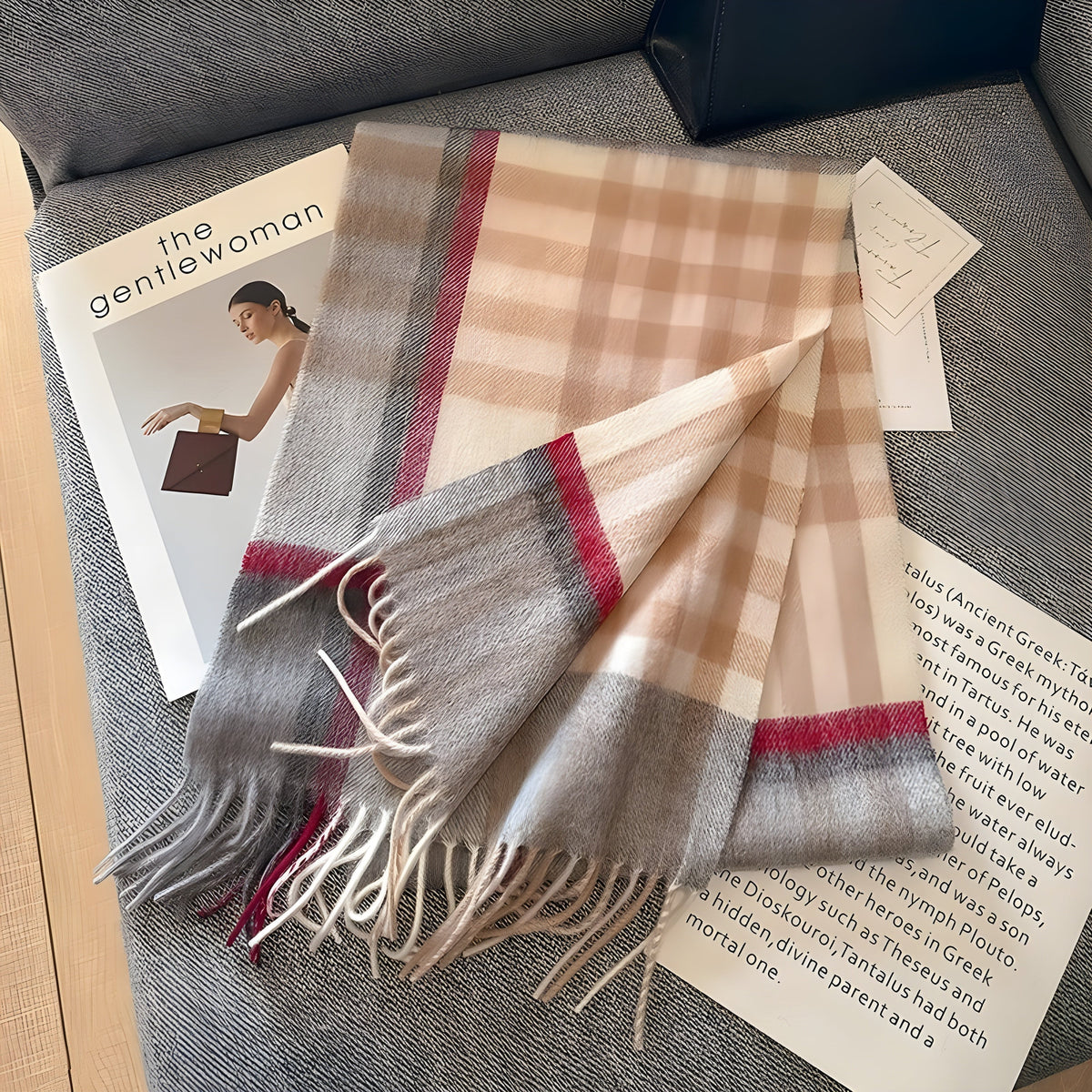 Karierter Kaschmir-Winterschal für Damen, 200×70cm, klassisches Muster, weicher Wollumhang, elegant für Herbst und Winter | Sansoti