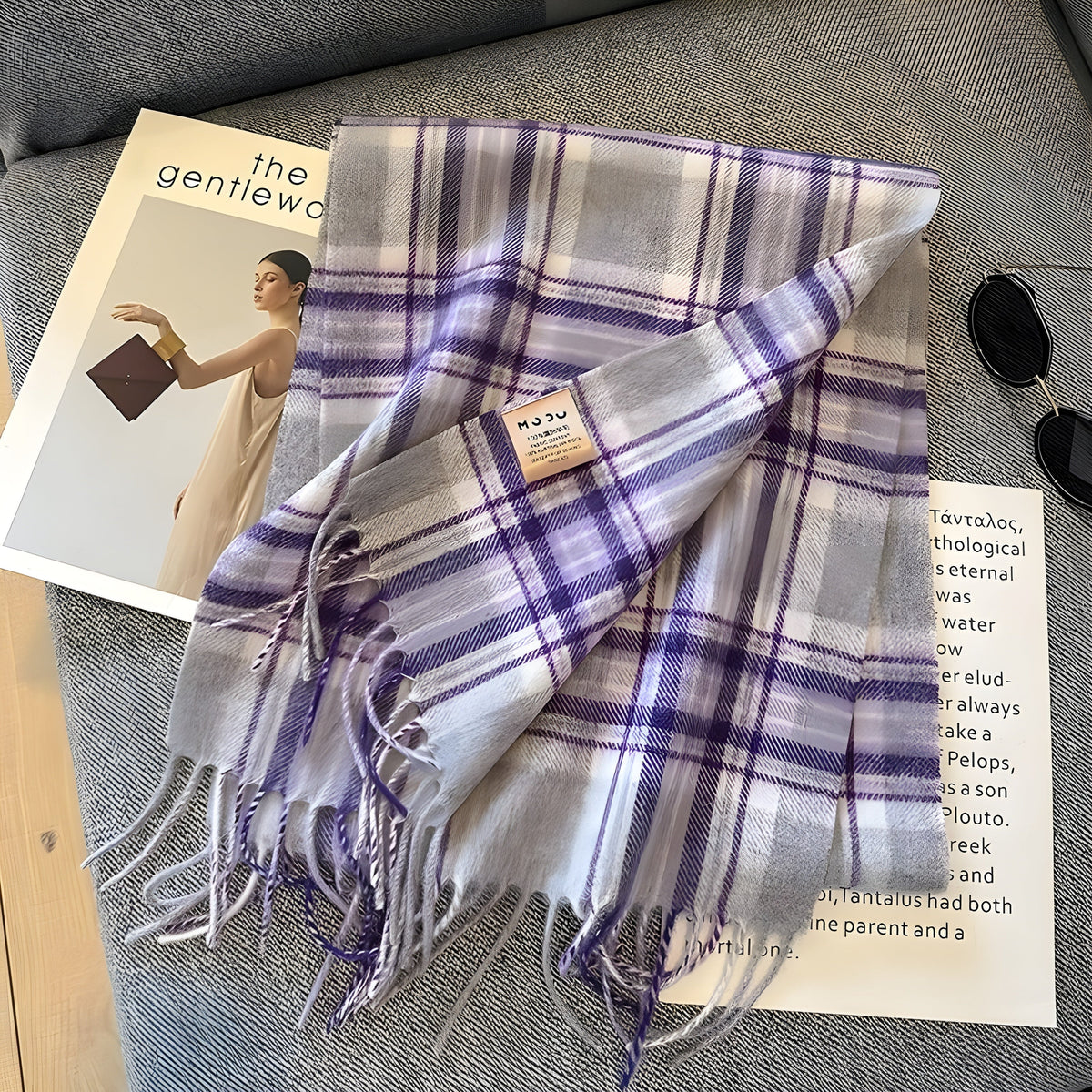 Karierter Kaschmir-Winterschal für Damen, 200×70cm, klassisches Muster, weicher Wollumhang, elegant für Herbst und Winter | Sansoti