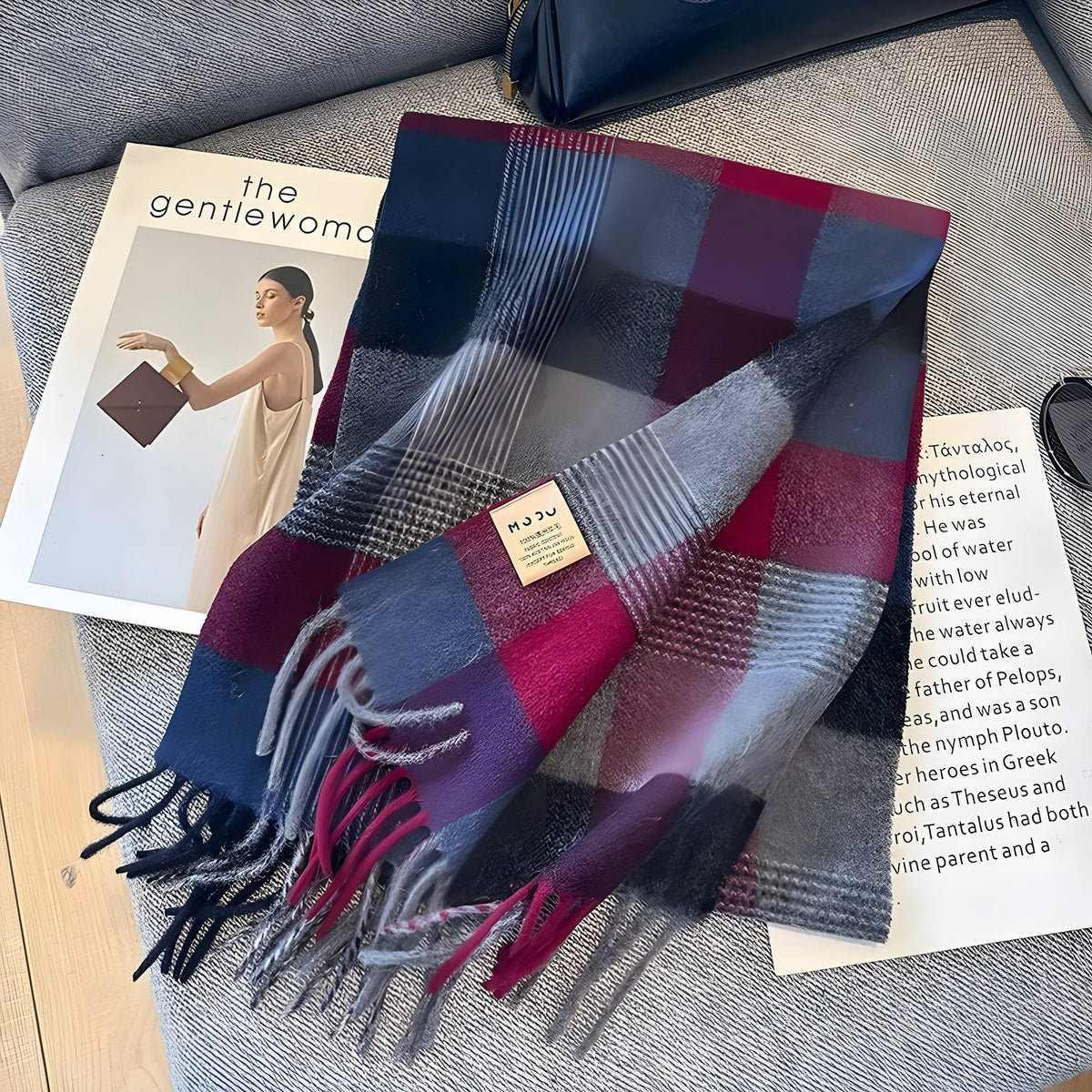 Karierter Kaschmir-Winterschal für Damen, 200×70cm, klassisches Muster, weicher Wollumhang, elegant für Herbst und Winter | Sansoti