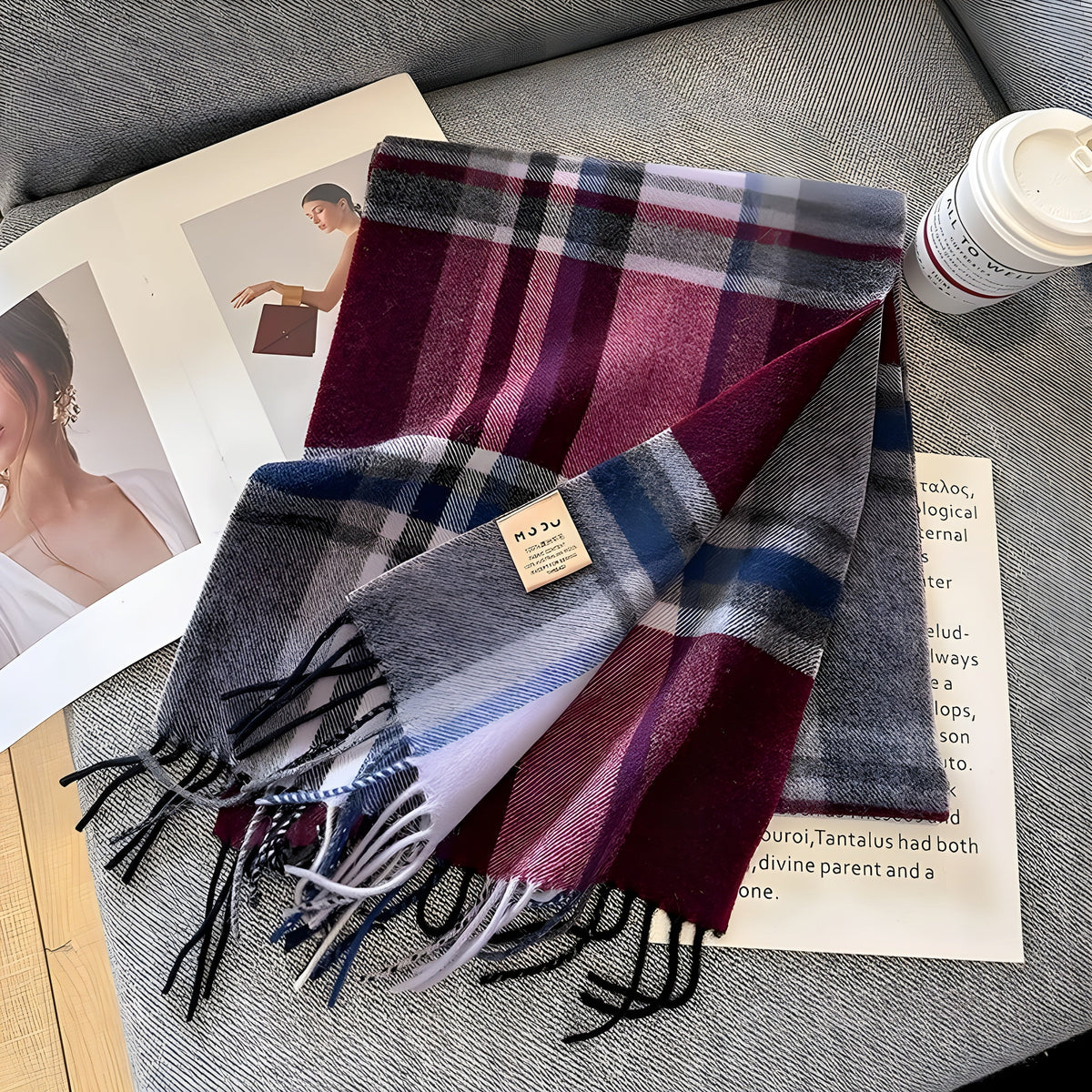 Karierter Kaschmir-Winterschal für Damen, 200×70cm, klassisches Muster, weicher Wollumhang, elegant für Herbst und Winter | Sansoti