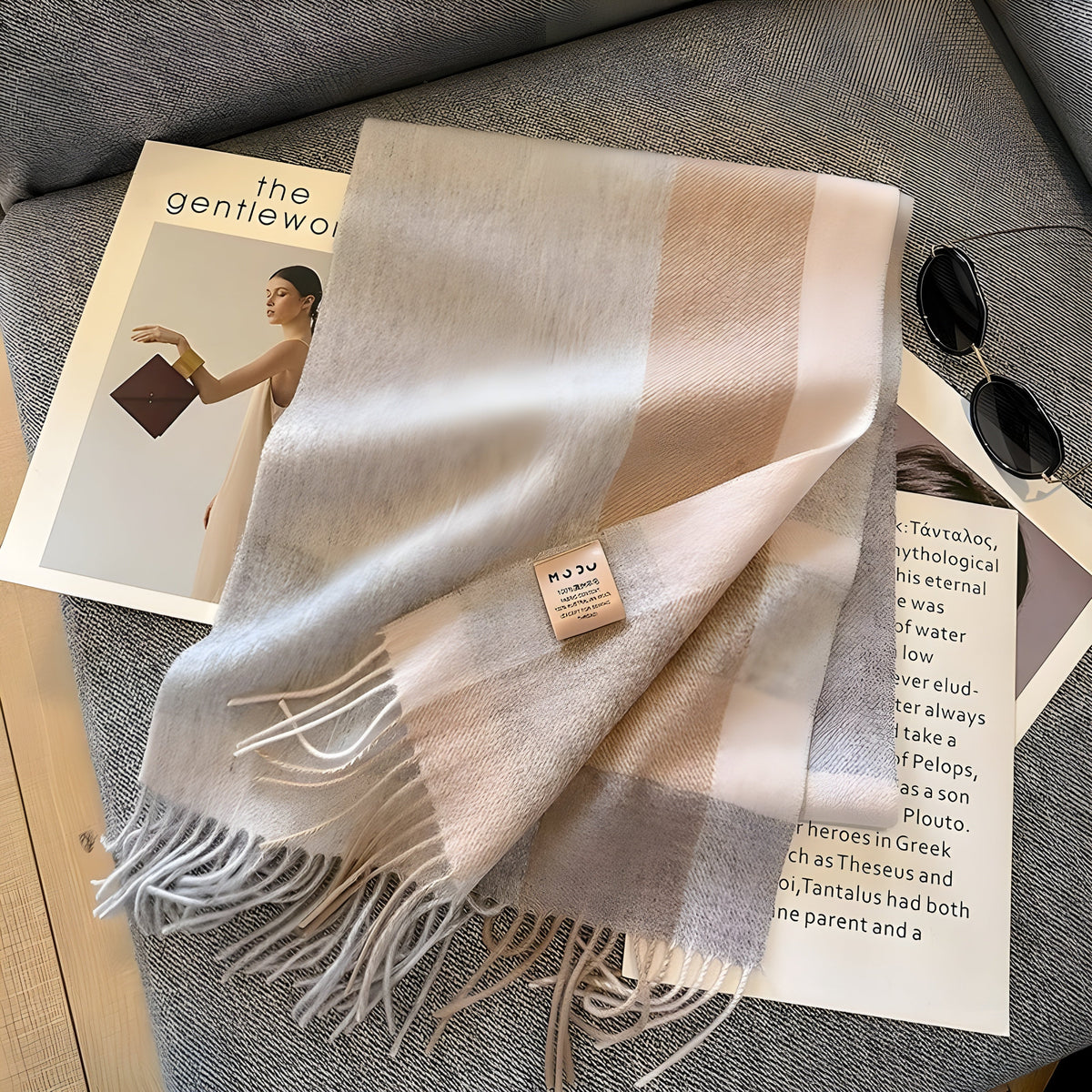 Karierter Kaschmir-Winterschal für Damen, 200×70cm, klassisches Muster, weicher Wollumhang, elegant für Herbst und Winter | Sansoti