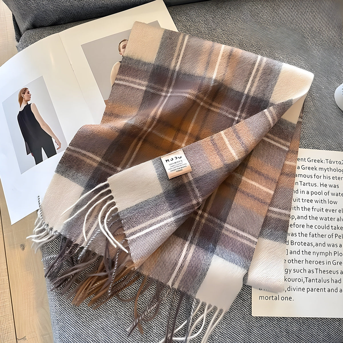 Karierter Kaschmir-Winterschal für Damen, 200×70cm, klassisches Muster, weicher Wollumhang, elegant für Herbst und Winter | Sansoti