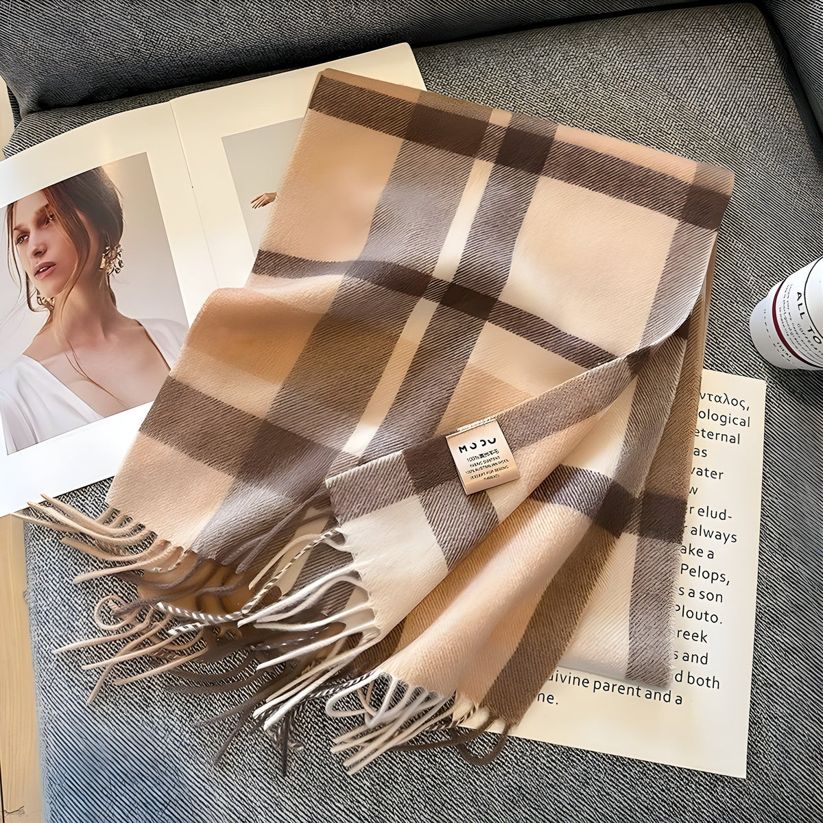 Karierter Kaschmir-Winterschal für Damen, 200×70cm, klassisches Muster, weicher Wollumhang, elegant für Herbst und Winter | Sansoti