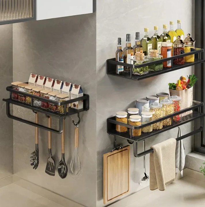 Étagère murale cuisine métal avec porte-serviettes 30-50cm organisateur mural | Restfield