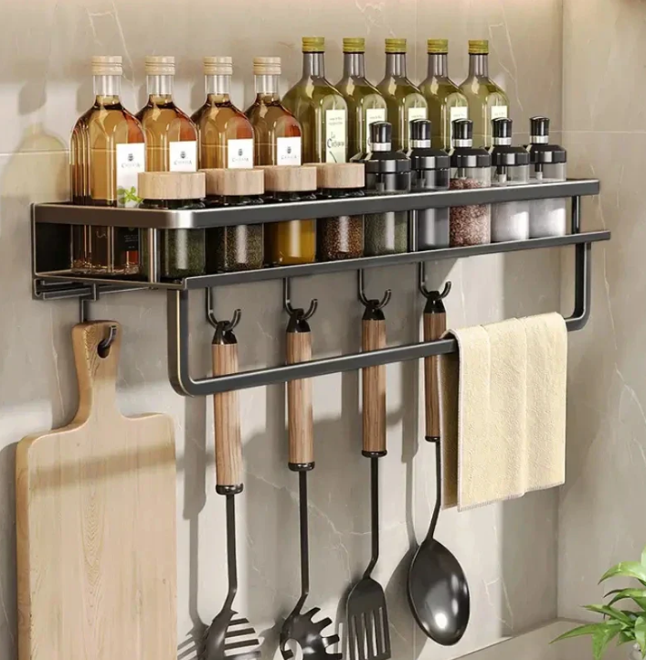 Étagère murale cuisine métal avec porte-serviettes 30-50cm organisateur mural | Restfield