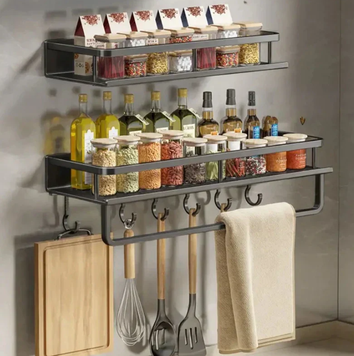 Étagère murale cuisine métal avec porte-serviettes 30-50cm organisateur mural | Restfield