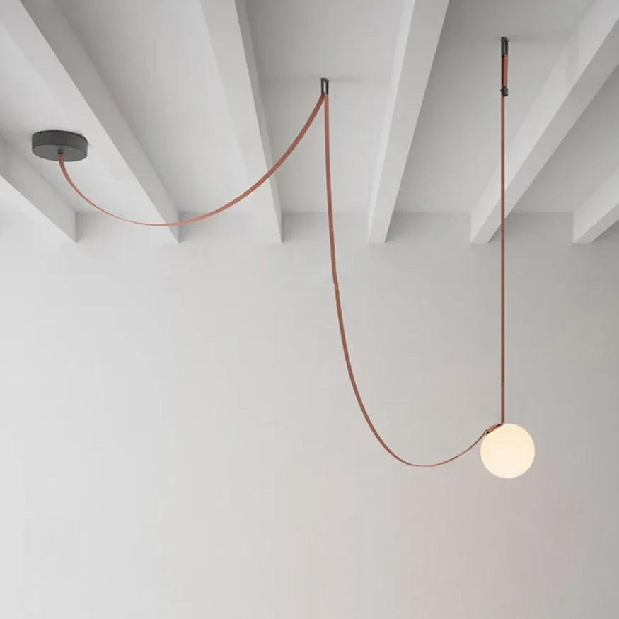 Hanglamp Leren Kabel Glazen Bol E27 Cognac Bruin Woonkamer Eetkamer Hal Postmodern Design 1 3 5 7 Bollen | Sansoti