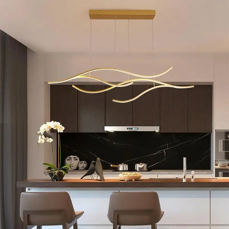 Hanglamp Vague Modern LED Aluminium Acryl Goud Zwart 120cm | Sansoti