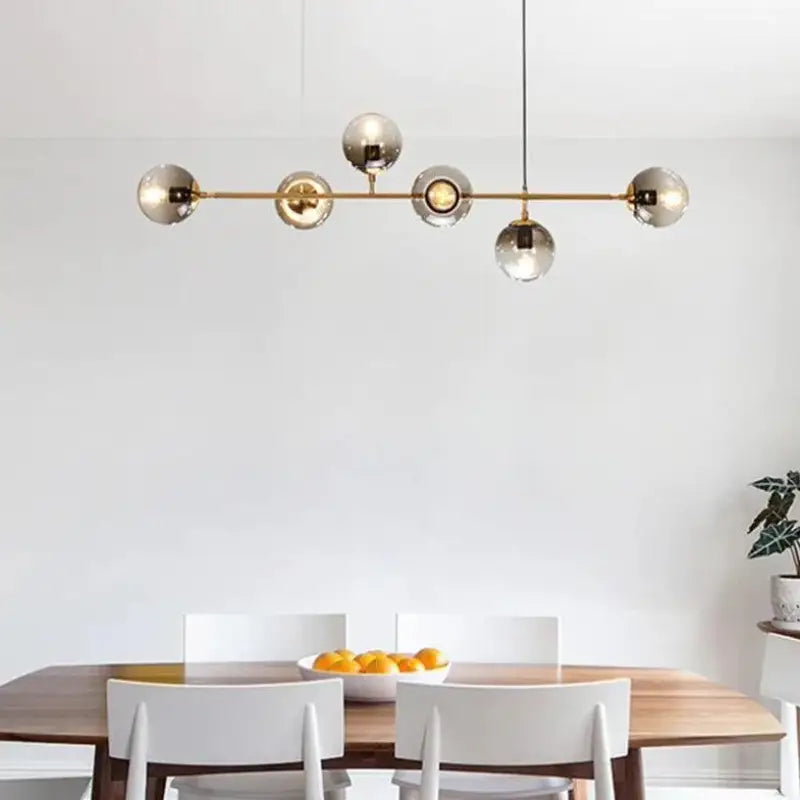 Hängelampe Glas Vintage 6-flammig Aluminium Schwarz Gold 120cm Verstellbar Esszimmer Wohnzimmer | Restfield
