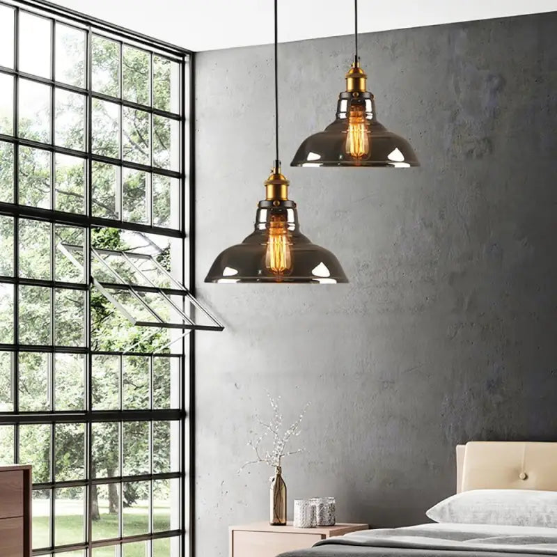Hängelampe Rauchglas Modern Metall Schwarz Gold E27 Industrielle Beleuchtung | Restfield