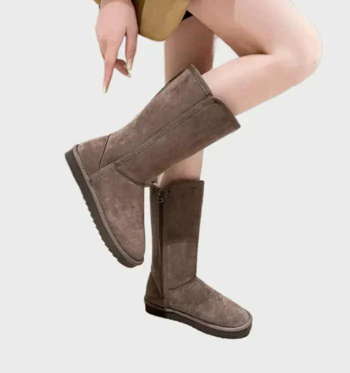 Damen-Lammfellstiefel Wildleder Wasserabweisend Reißverschluss Winterschuhe Warm Komfort Schneestiefel Wandern | Sansoti