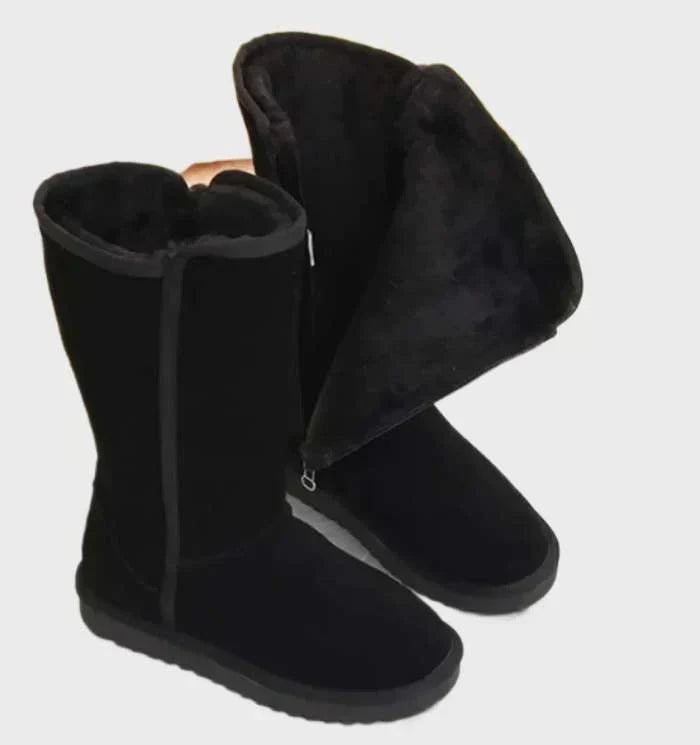 Damen-Lammfellstiefel Wildleder Wasserabweisend Reißverschluss Winterschuhe Warm Komfort Schneestiefel Wandern | Sansoti