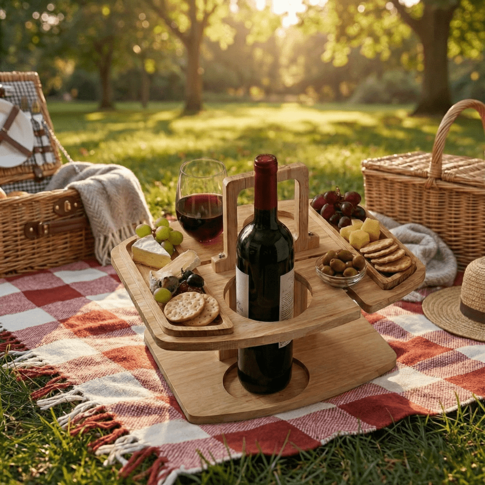 Holz-Weintisch für Picknick & Aperitif | Luxuriöser Wein- und Stehtisch für den Außenbereich