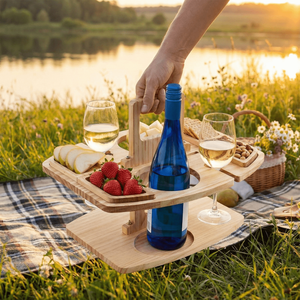 Holz-Weintisch für Picknick & Aperitif | Luxuriöser Wein- und Stehtisch für den Außenbereich