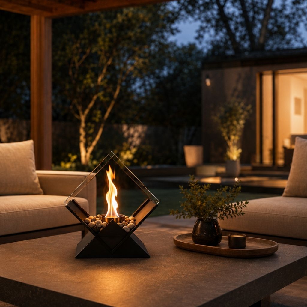 Bioethanol Smokeless Tabletop Fire Pit with Glass Pane, Decorative Indoor and Outdoor Table Fireplace for Atmospheric Heating | Sansoti