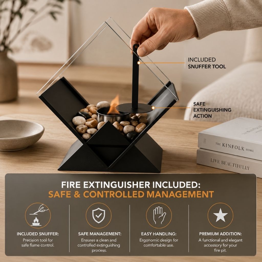 Bioethanol Smokeless Tabletop Fire Pit with Glass Pane, Decorative Indoor and Outdoor Table Fireplace for Atmospheric Heating | Sansoti