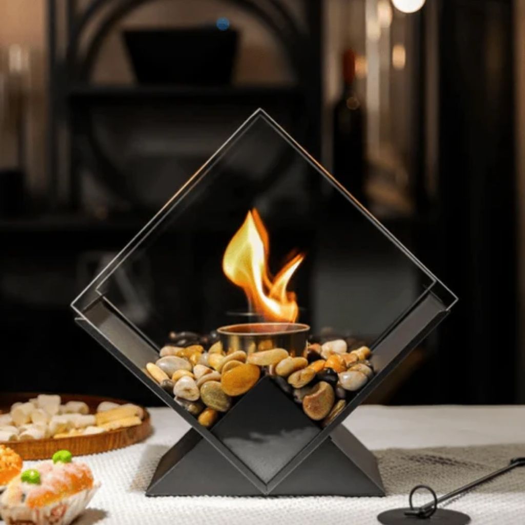 Bioethanol Smokeless Tabletop Fire Pit with Glass Pane, Decorative Indoor and Outdoor Table Fireplace for Atmospheric Heating | Sansoti