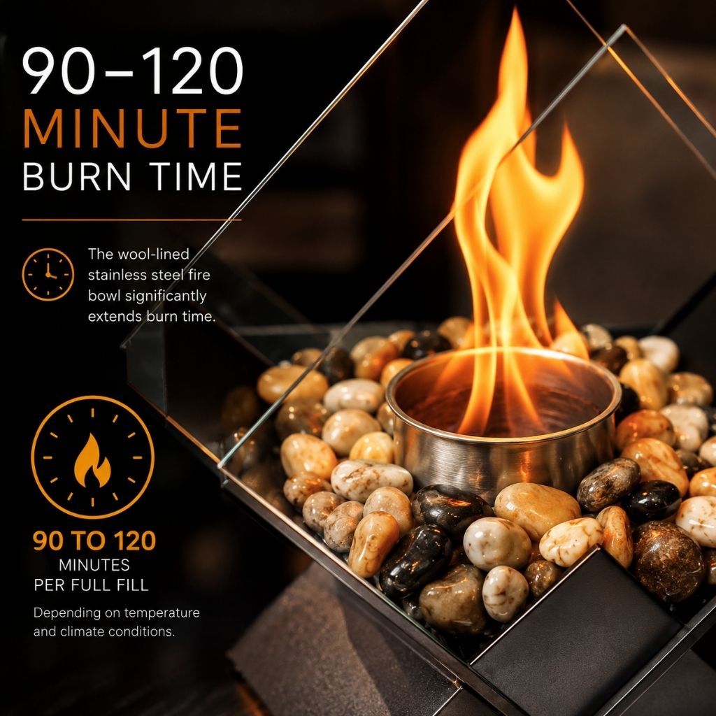 Bioethanol Smokeless Tabletop Fire Pit with Glass Pane, Decorative Indoor and Outdoor Table Fireplace for Atmospheric Heating | Sansoti