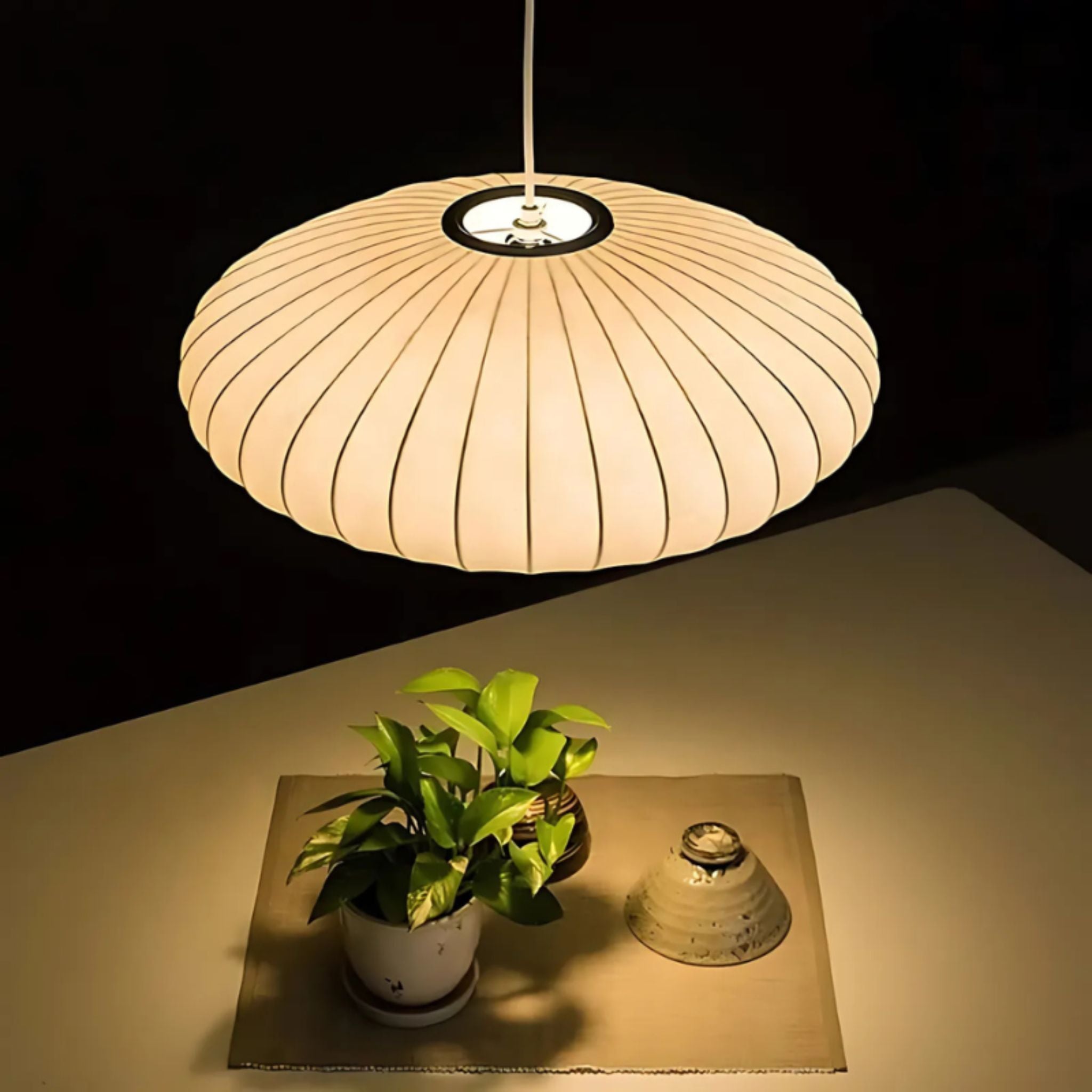Hanglamp Ribbel Rond Cacoon Materiaal Crème Modern Design | Sansoti