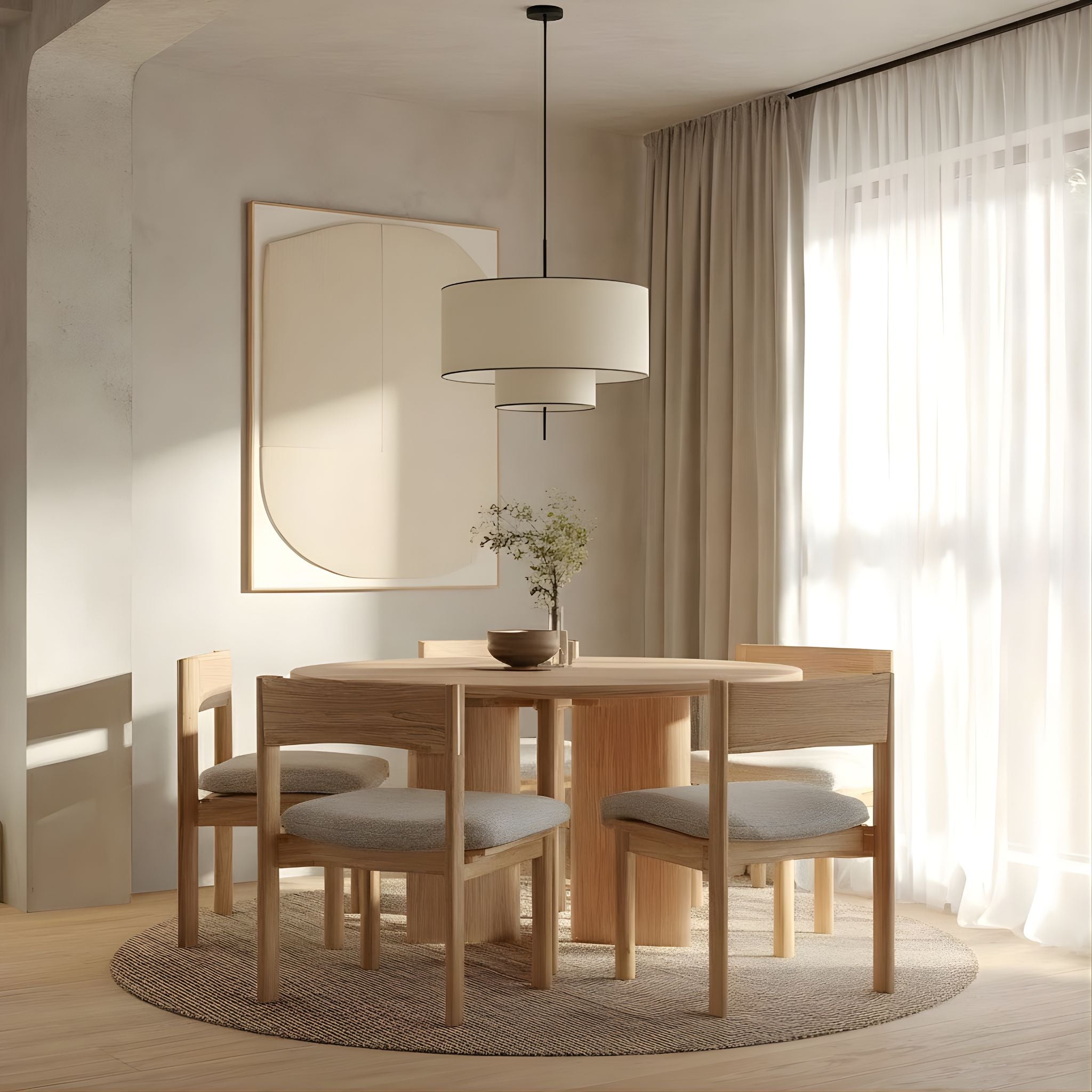 Hanglamp Cilinder Textiel Beige Dubbele Kap Modern Design | Sansoti