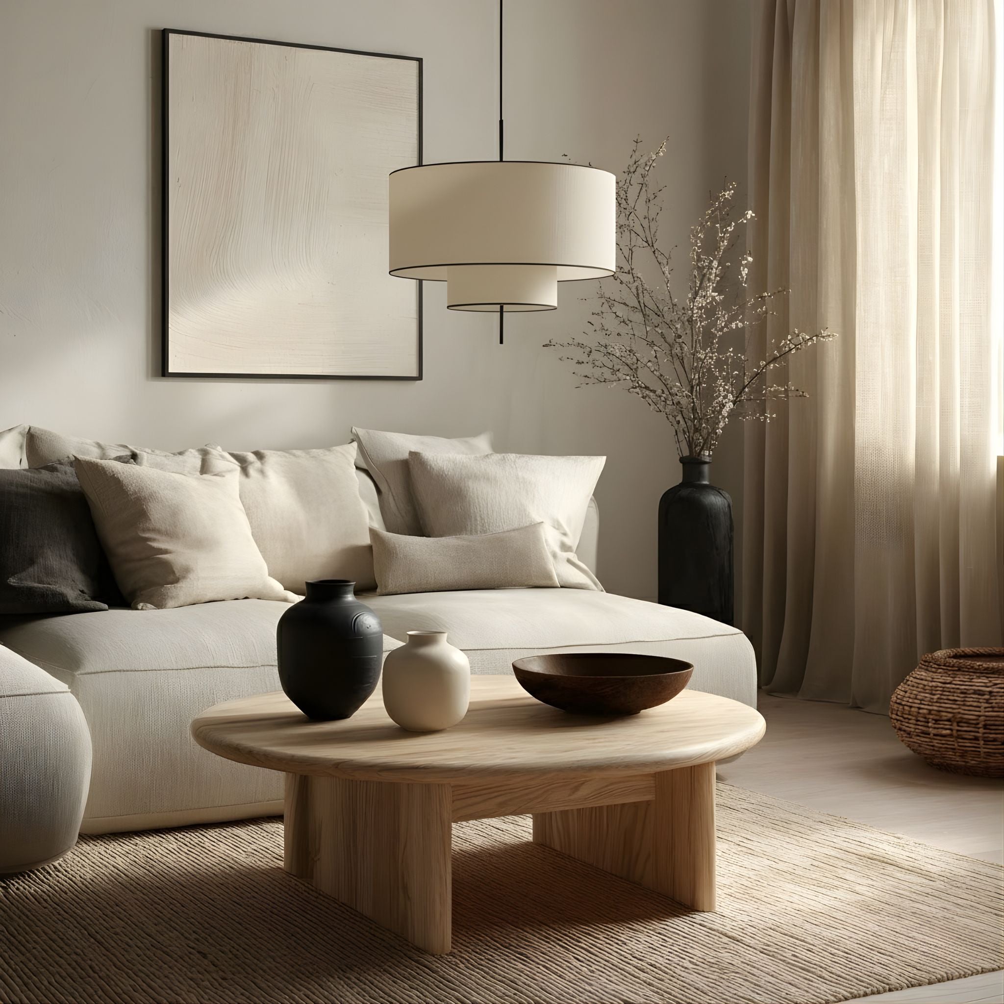 Hanglamp Cilinder Textiel Beige Dubbele Kap Modern Design | Sansoti