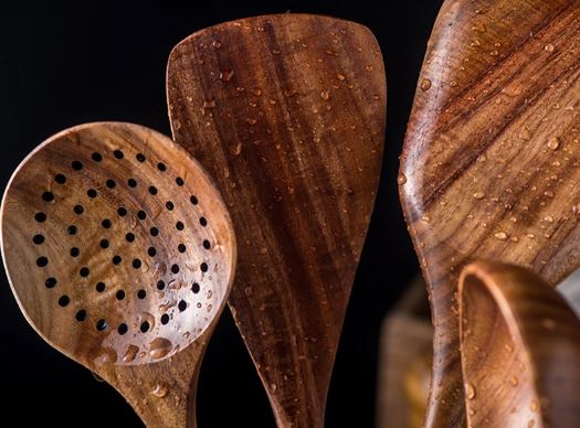 Teakhouten Keukengerei Set 4 tot 10-delig Duurzaam Antiaanbak Handgemaakt Hout Koken Spatel Lepel Serveren | Sansoti