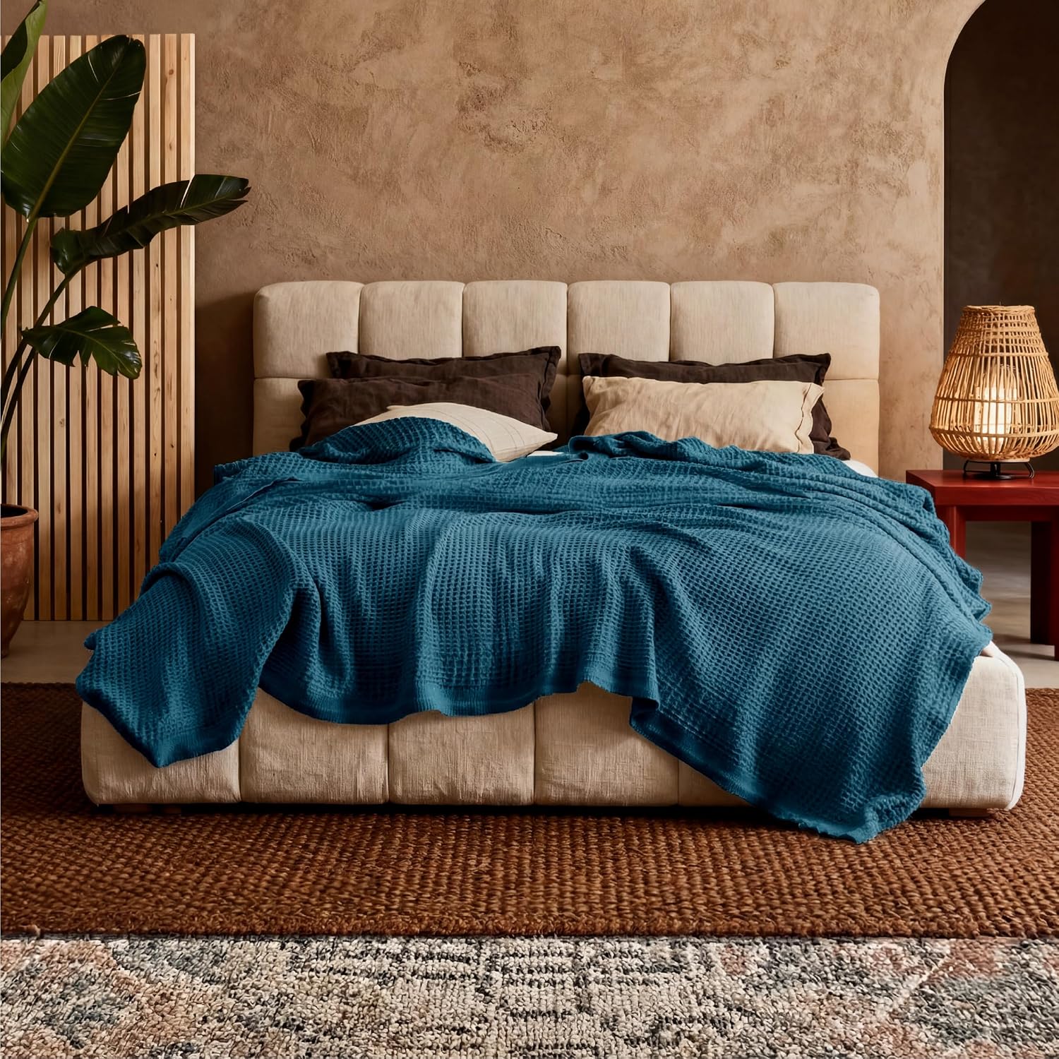 Lichtgewicht Katoenen Wafelplaid Tweepersoonsbed Zacht Ademend Deken Scandinavisch Design 90x90 cm Woonkamer | Sansoti