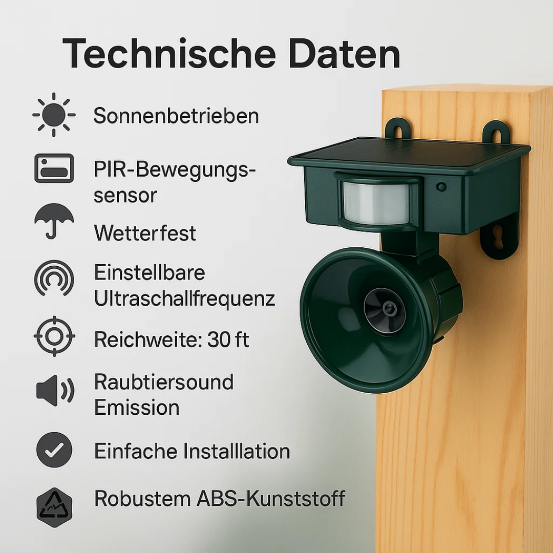Vogelabwehr Solarenergie PIR Bewegungssensor Wasserdicht Akustische Abschreckung Garten Balkon Terrasse | Restfield