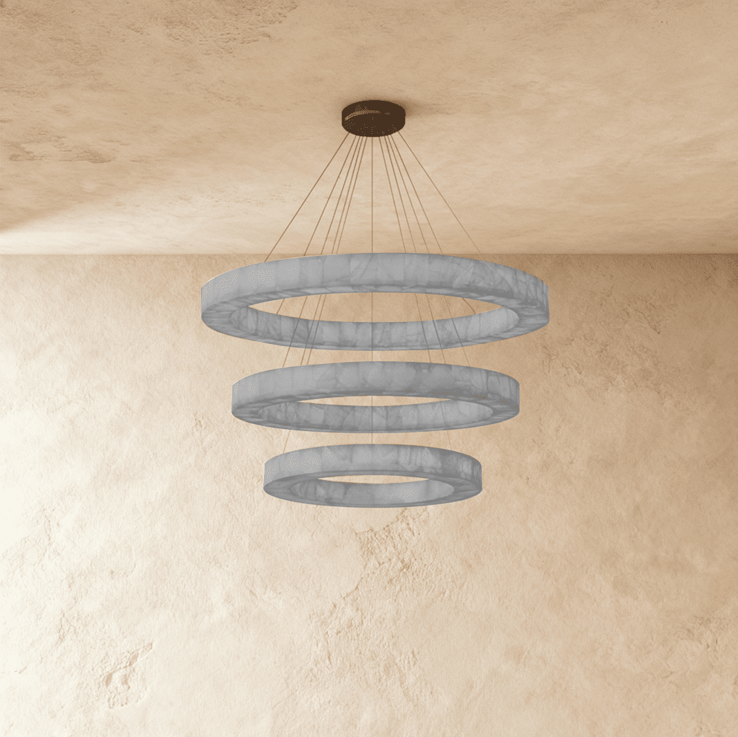 Suspension Teva Calcite avec anneaux en pierre faits main et éclairage d'ambiance doux | Restfield