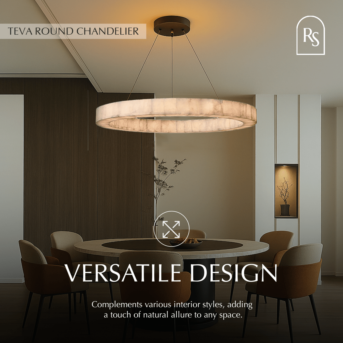 Suspension Teva Calcite avec anneaux en pierre faits main et éclairage d'ambiance doux | Restfield