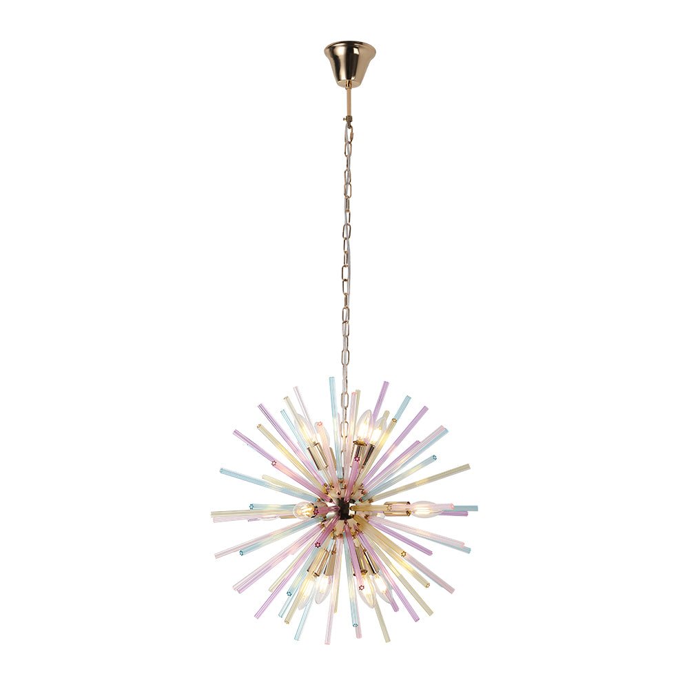 Kronleuchter Sputnik Regenbogen 12-flammig Messing Bunt 56cm Wohnzimmer Esszimmer Dimmbar