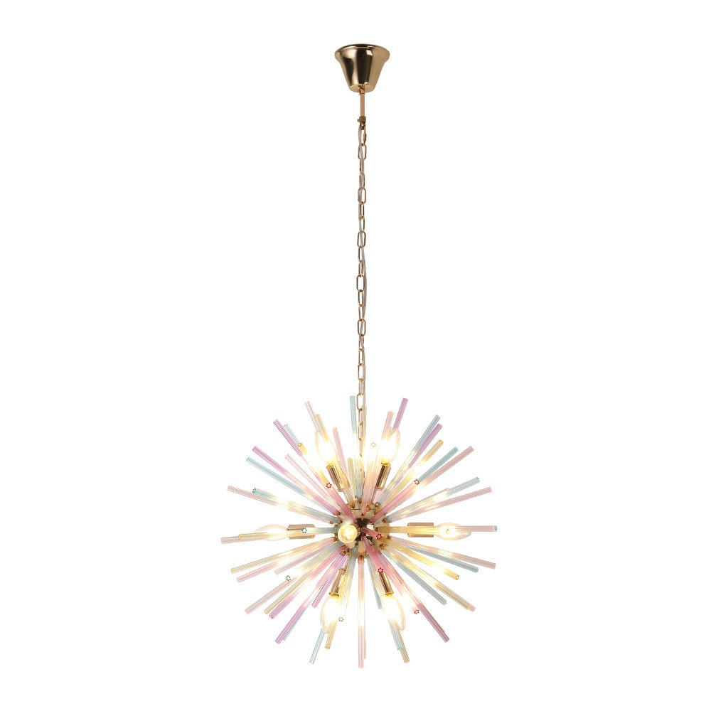 Kronleuchter Sputnik Regenbogen 12-flammig Messing Bunt 56cm Wohnzimmer Esszimmer Dimmbar