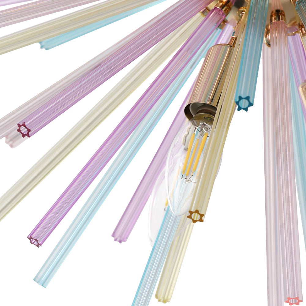 Kronleuchter Sputnik Regenbogen 12-flammig Messing Bunt 56cm Wohnzimmer Esszimmer Dimmbar