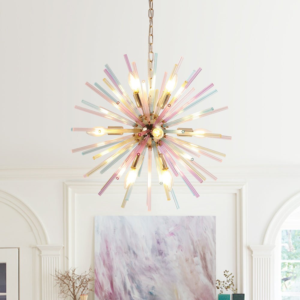 Kronleuchter Sputnik Regenbogen 12-flammig Messing Bunt 56cm Wohnzimmer Esszimmer Dimmbar